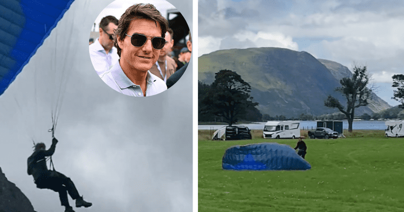 
                            'Cool as a cucumber': Tom Cruise surprises hiking couple while shooting paragliding scene 