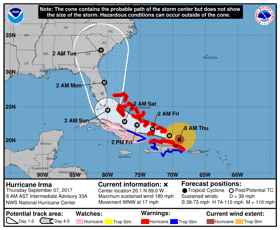 Hurikán Irma Charlotte: Najnovšia prognóza a predpoveď na 7. septembra